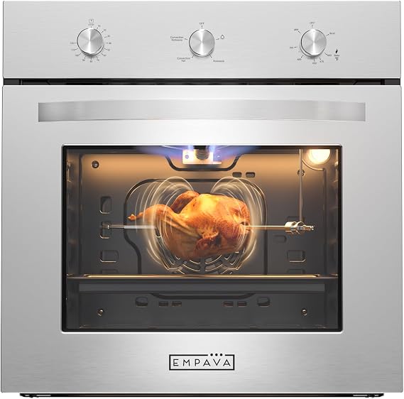 Empava 24 in. 2.3 cu. Ft. Single Gas Wall Oven Bake Broil Rotisserie | Mechanical Controls-Built-in Timer-Convection Fan in Stainless Steel, Silver