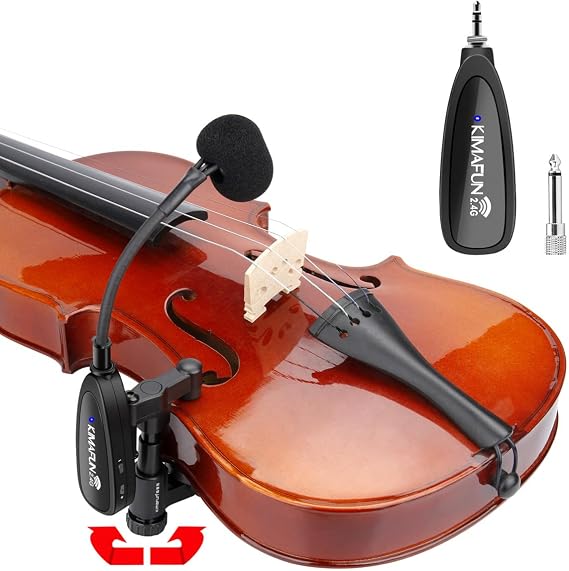 KIMAFUN Violin Microphone Wireless2.4G Gooseneck Pick Up Instrument Clip-on Mic Receiver and Transmitter System for Violin, KM-CX220-3