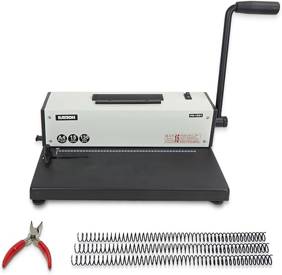 Rayson PD-1501 Coil Binding Machine with Inserter, 4:1 Pitch, 46 Holes