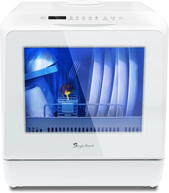 Table Top Dishwasher, Mini Countertop Dishwasher Portable, 6 Programs, Built-in 5L Water Tank, 4 Place Settings, Touch Control, LED Display, Fruit Wash, No Installation, White [Energy Class F]