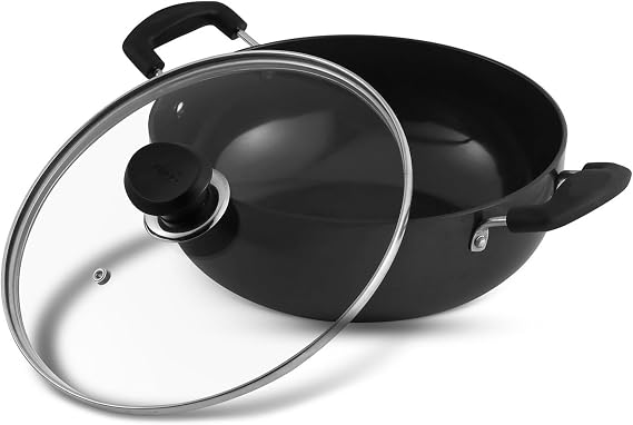 Vinod Black Pearl Hard Anodized Deep Kadai with Lid 5.5 Liters