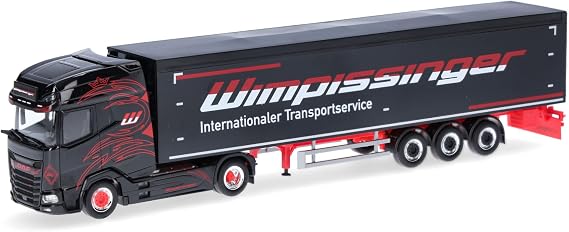Herpa Truck model DAF XG+ push floor semi-trailer Wimpissinger (Austria/Thiersee) miniature in scale 1:87 collectible made in Germany plastic black red