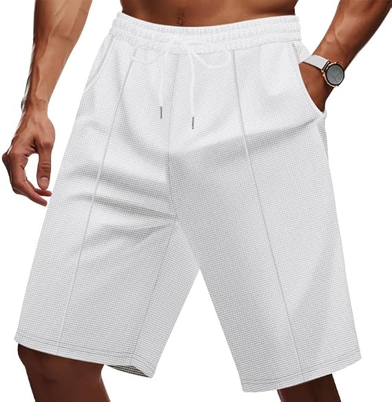 ZOCANIA Men's Waffle Shorts Casual Bermuda Shorts Summer Hawaiian Style Beach Vacation Short Pants with Pockets