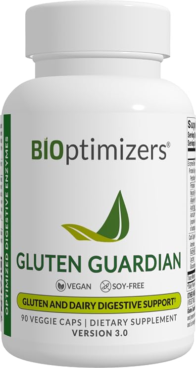 BIOptimizers Gluten Guardian 3.0 - Enzyme Supplement with DPP-IV to Support Gluten Digestion May Help Prevent Bloating, Gas, and Indigestion, 90 Capsules