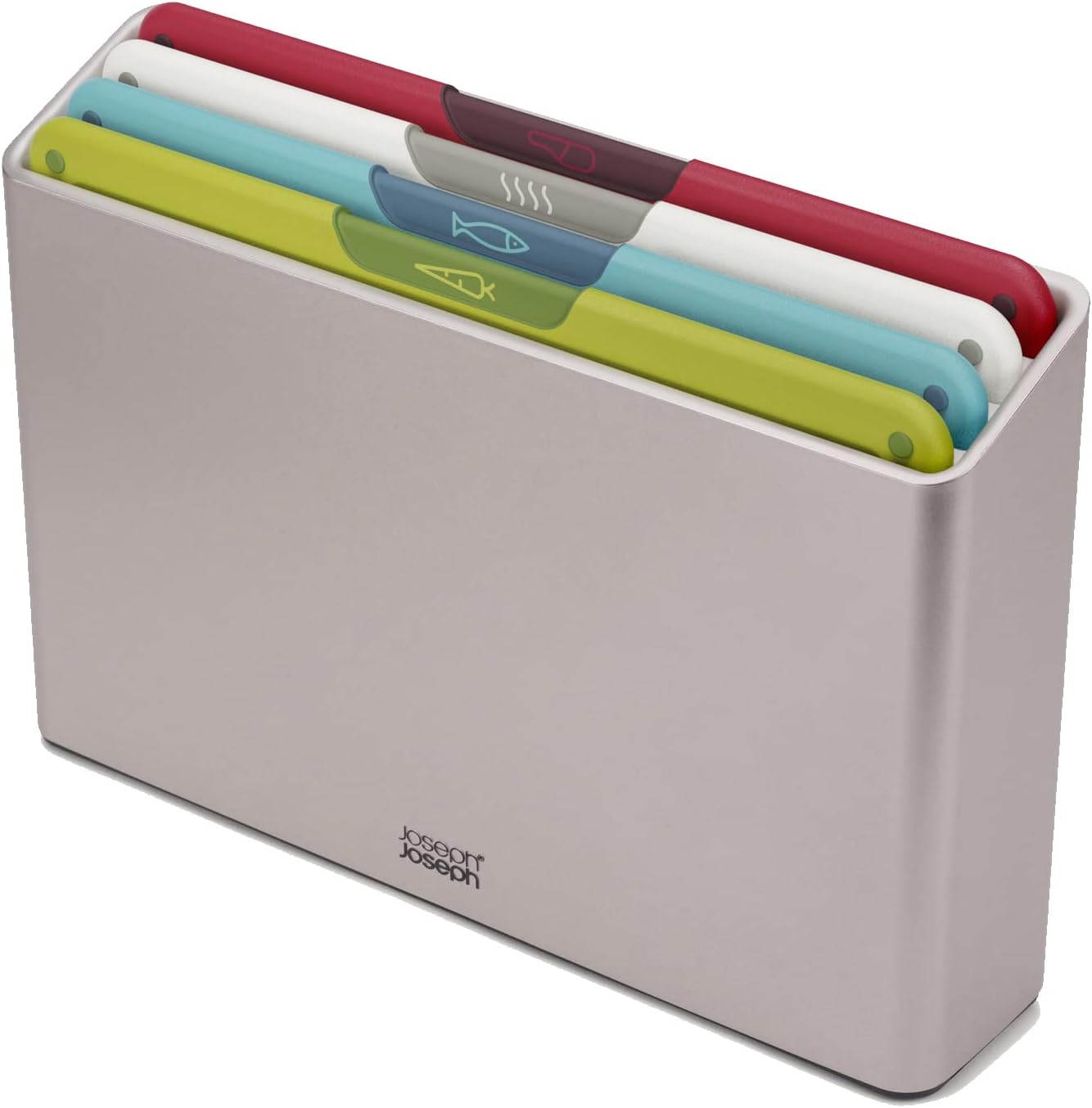 Joseph Joseph Joseph Joseph Folio Icon Cutting Board Set 4 Pieces - Cutting Board Popular with Food Material Icons, Clean, Antibacterial, Dishwasher Safe,  with Stand Storage Case, Cutting