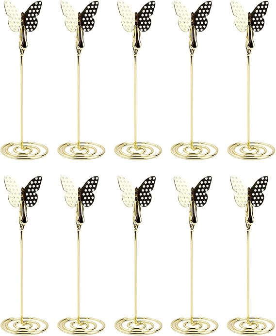 Butterfly Table Number Holders Place Card Holder 10Pcs 4.92 inch Wire Photo Holder Name Menu Clips Table Sign Holders for Wedding Anniversary Birthday Party, Gold