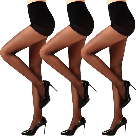 Citystl 3 Pairs Black Sheer Tights for Women - 20D Not Rip Control Top Pantyhose with Reinforced Toes - Resist Tears