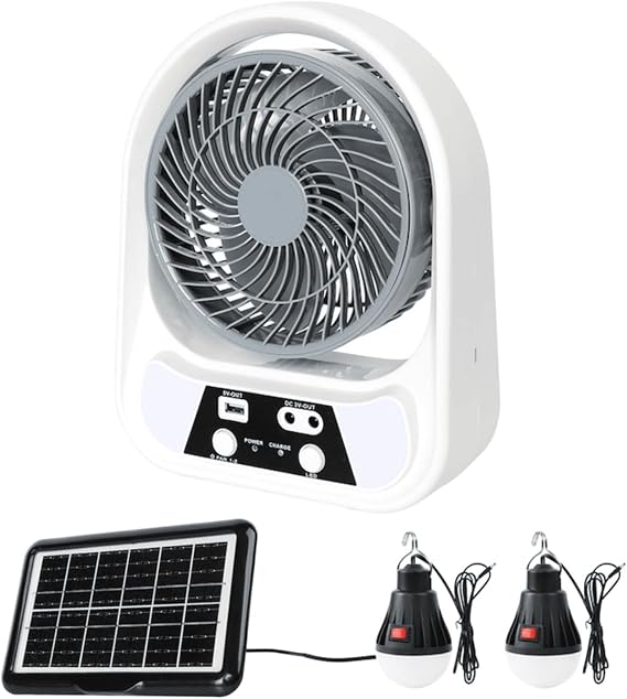 WHATOOK Solar Camping Fan with LED Lantern - 8-Inch Rechargeable Outdoor Fans, 3W Solar Panel & USB Charging, 2-Speed Portable Tent Fan for Hiking, Emergency, Camping Gear (8)