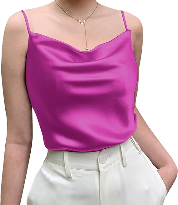 Basic Women's Silk Tank Top Ladies V-Neck Camisole Silky Loose Sleeveless Blouse Satin Tank Shirt