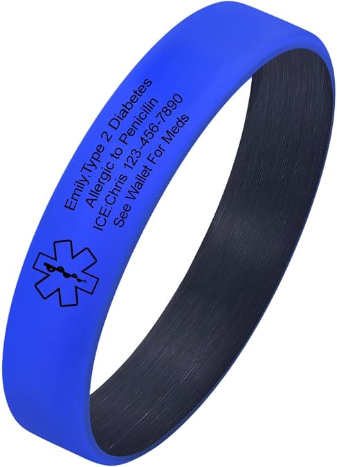 Men's Personalized Medical Silicone Bracelet - Free Engraving Custom Medical ID Bracelets,Hypoallergenic Elastic Rubber Alert Wristbands,Waterproof Sport Emergency Medic Silicone Band for Women