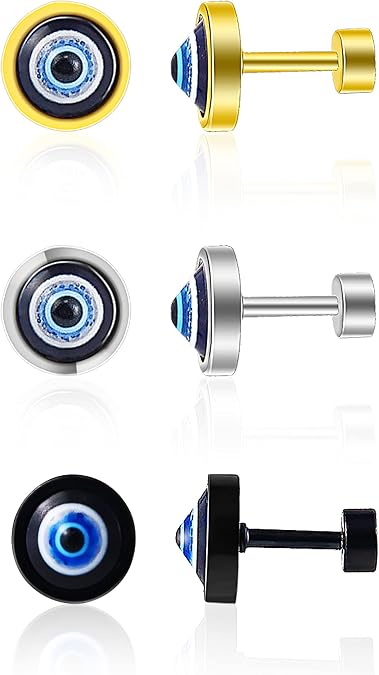 Evil Eye Stud Earrings Stainless Steel Blue Eye Geometric Earrings Protection Amulet Success Prosperity Jewelry for Men Women Unisex