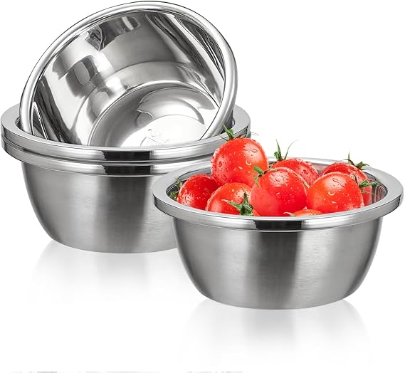 Stainless Steel Bowl Set of 4, Thicker 18/8 Stainless Salad Mixing Bowls 1.5 Quart, Nesting Metal Prep Bowls for Cooking Baking Marinating Cereal Soup