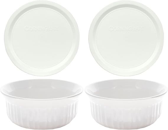 CorningWare FS16 16oz Round French White Casserole Dish w/F-16 French White Plastic Lid (2-Pack)