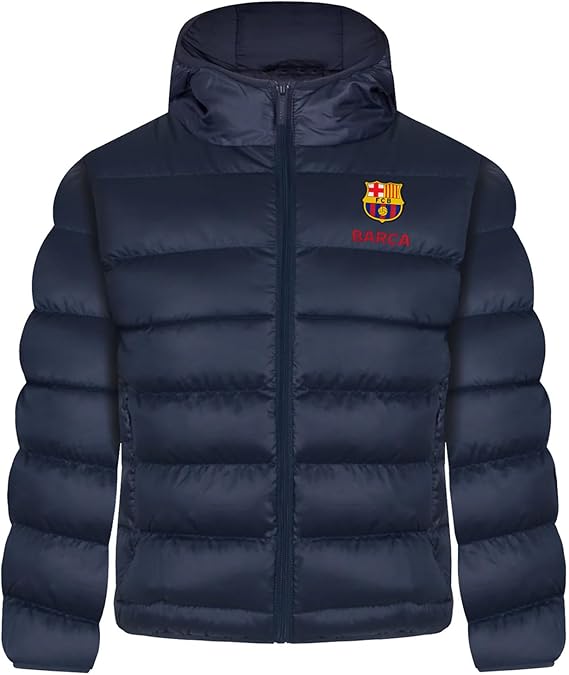 FCB FC Barcelona Boys Quilted Jacket Hooded Winter Coat Kids Official Soccer Gift