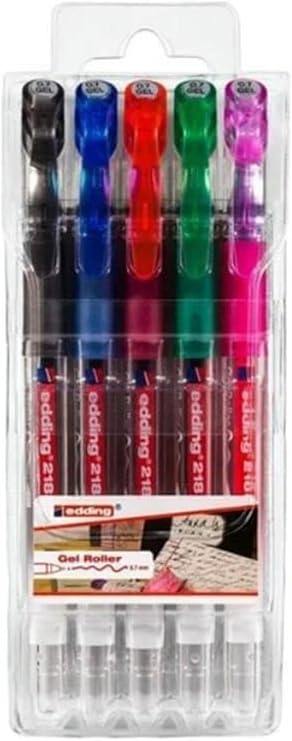 edding 2185 jel roller - siyah, kırmızı, mavi, yeşil, pembe - 5 kalem - 0,7 mm
