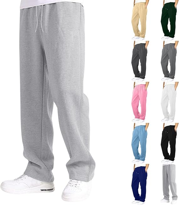 Joggers for Men UK Tracksuit Jogging Bottoms Straight Leg Open Hem Joggers Uncuffed Elastic Waist Drawstring Sweatpants Workout Gym Track Pants Casual Fleece Winter Trousers