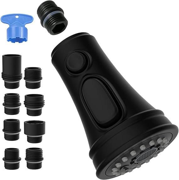 NIYATA Kitchen Tap Attachment 3 Functions 9 Adaptors 360° Rotating Shower Head Kitchen Tap Replacement G1/2 Female Thread Black for Sink Sink and Bathroom