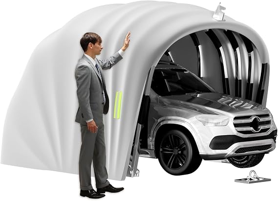 Heavy Duty Retractable Carport 5.5m, Stainless Steel Car Awning with Anti-Theft Lock, Waterproof 600D Oxford Fabric Foldable Shelter for Car Motorcycle, Weatherproof Portable Canopy Outdoor Driveway