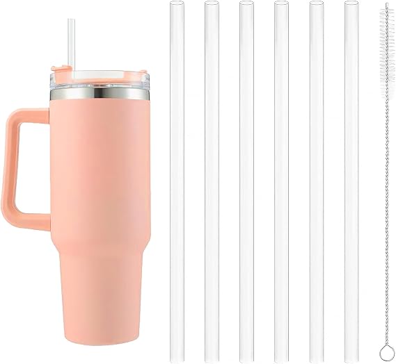 6 Pcs Reusable Straws for Stanley 40oz Adventure Tumbler,Plastic Straw,Safety Plastic Tumbler Straws Compatible with Stanley Cup Accessories for Drinking Water,Tea,Coffee,Juice(with Cleaning Brush)