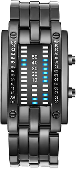ADSBIAOYE Men's and Women's Watches Fashion Creative Double Matrix Binary LED Waterproof Stainless Steel Watch