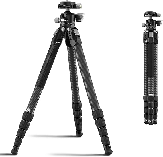 SIRUI Carbon Fiber Travel Tripod, 50" Compact Lightweight Backpack Tripod with Low Profile Ball Head with Quick Release Plate for Arca, 6 Mounting Points for Camera and Phone, AM-225S+G0