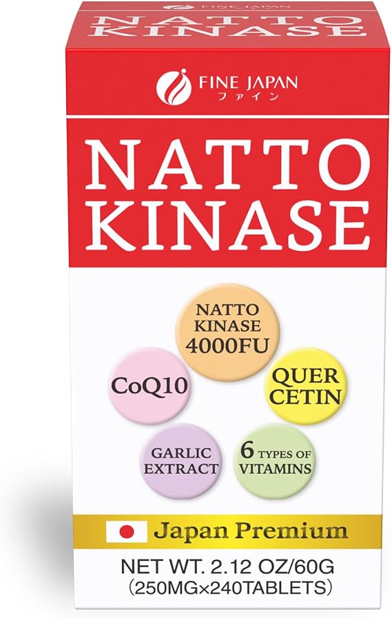 Nattokinase 4000FU - Derived from Japanese Natto 180g (250mg x 240 Tablets) Made in Japan/Plant based/Vitamins/CoQ10/Garlic