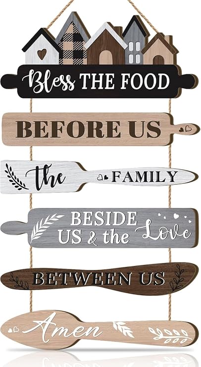 ANHUIB Kitchen Wall Sign Kitchen Decorations for Walls Rustic Bless the Food Wall Decor Kitchen Accessories and Decor Food Door Sign Kitchen Plaques Family Wood Decor for Home Dining Room Living Room