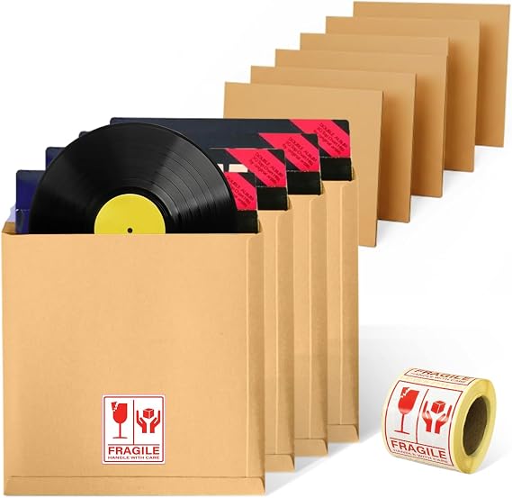 12 Inch Vinyl Record Mailers Postage Packaging LP Record Mailers + Cardboard Stiffener for Secure Shipping (Pack of 10)