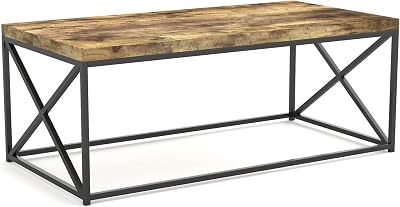 Safdie & Co. Living Room Coktail Tea 44 L Brown Reclaimed Wood with Black Metal Coffee Center Table