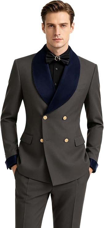 Mens Tuxedo Suits Slim Fit Double Breasted Suit for Men Jacket Pants Set