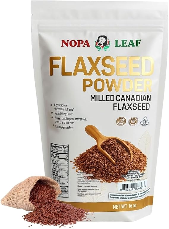 Nopa Leaf Flaxseed Powder Milled Canadian Brown Flaxseed Gluten Free, Non-GMO, Natural Source of Omega-3 16 oz