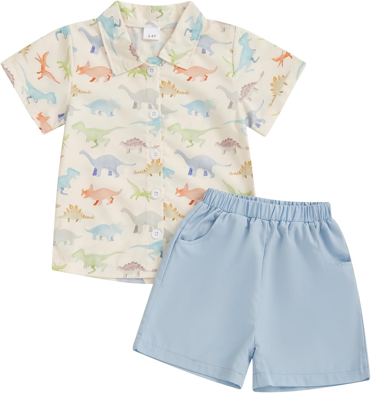fhutpw Toddler Baby Boy Summer Outfit TractorDinosaur Short Sleeve Button Down Shirt Shorts Suits Set 2Pcs Kids Clothes