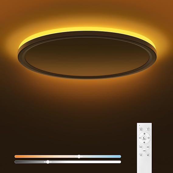LED Ceiling Light Dimmable 24W Ceiling Lamp with Remote Control 6W 1800K Night Light Warm 3000K-6500K Ceiling Lights for Bedroom Kids Room Living Room Bathroom Kitchen Round White Ø29CM [Energy Class E]