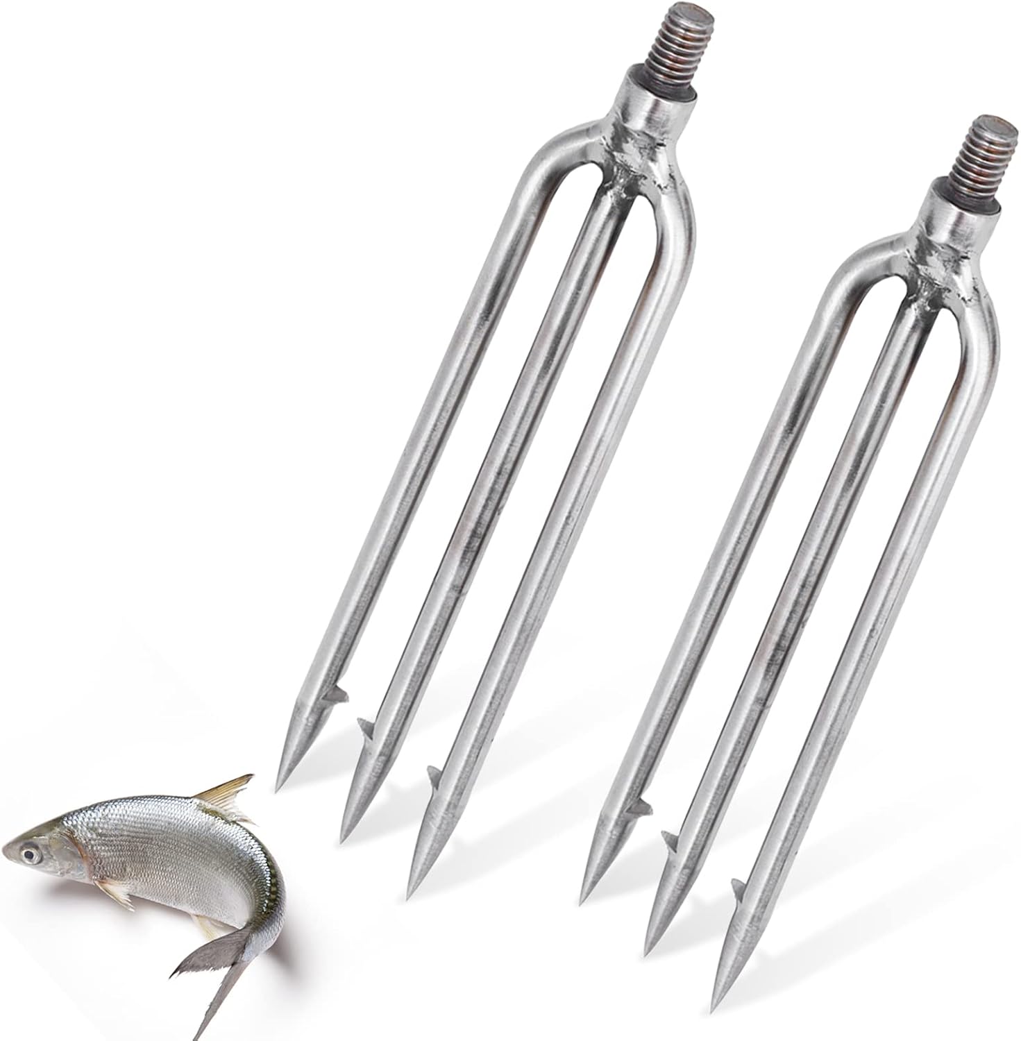 Agatige 2PCS Fish Spear, 3 Teeth Stainless Steel Harpoon with Barb, 16.5cm Fishing Harpoon with 8MM Universal Thread Outdoor Fishing Tackle for Outdoor Fishing Tackle Catching Fish Frog