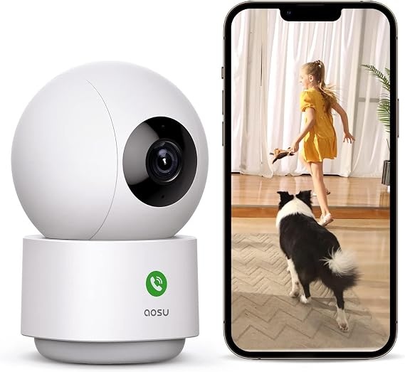 aosu 2K Indoor Camera,Baby Monitor for Home Security with 2.4GHz WiFi only | 360 Home View,One-Touch Calls,Smart Motion Tracking,IR Night Vision & 24/7 Recording,Compatible with Alexa/Google