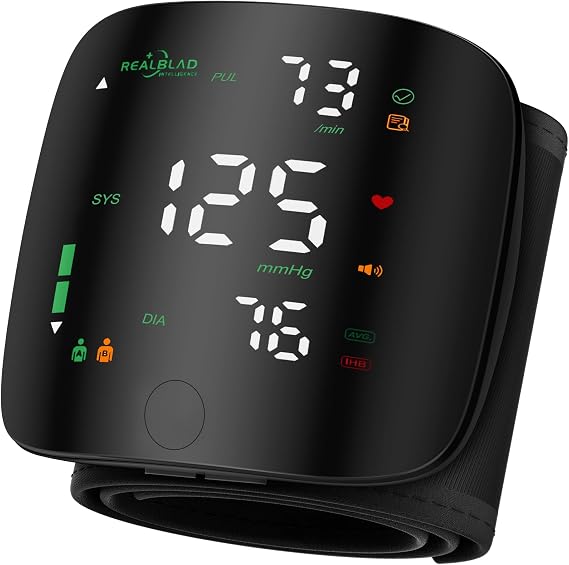 Wrist Blood Pressure Monitor for Home Use - Dual User Memory 992, Adjustable Cuff (5.3-9.3 inch), Voice Broadcast & Portable Case, Large LED Display with Color-Coded Backlight(Black)