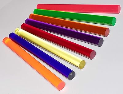 8 Different Color 1 INCH Diameter Clear Translucent Acrylic PLEXIGLASS Plastic Rod - Orange, Blue, Yellow, RED, Purple, Amber, Green & Pink