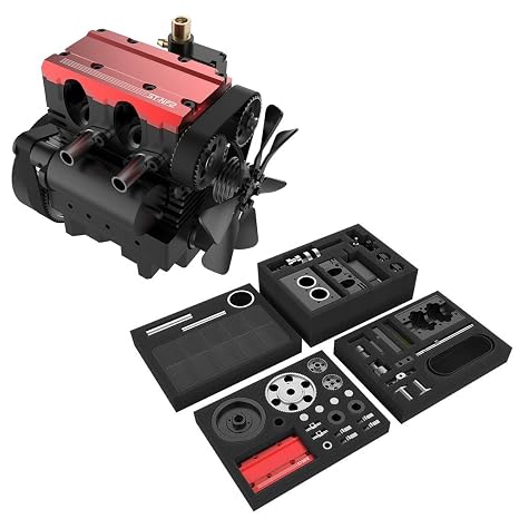 Engine ST-NF2 7.0cc Mini Inline Twin Cylinder Engine Model, Four Stroke Air Cooled Nitro Metal Engine for Tech Enthusiasts DIY Experiment Birthday Gift