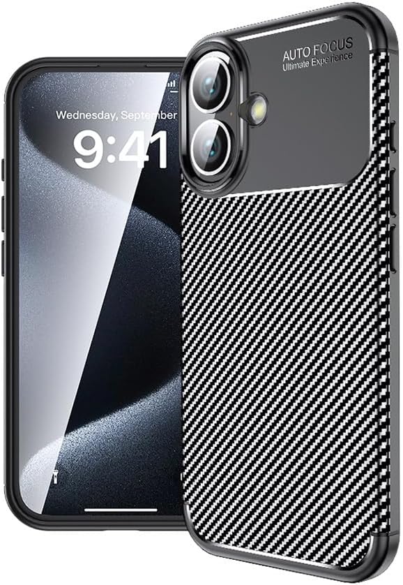 Case Black Carbon Silicone Original Compatible with Spia Apple iPhone 16 Plus Compatible with Apple iPhone 16 Plus, Black