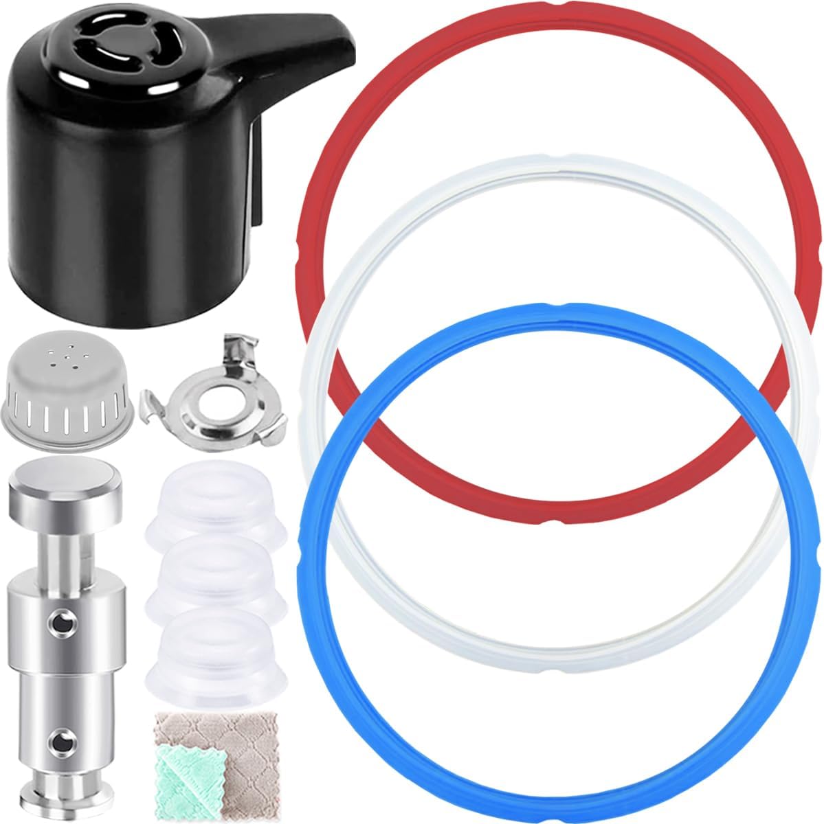 Sealing Ring Steam Release Valve Float Valve Anti-block Cover Replacement Parts for Instant Pot Duo 3/5 / 6 QT, Duo Plus 3/6 QT Pressure Cookers Float Valve Gasket Anti-block Cover Bracket