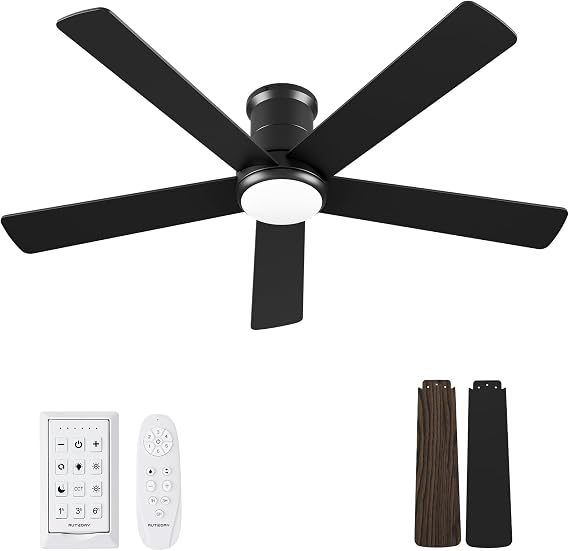 42 In Flush Mount Small Black Ceiling Fans with Lights Remote