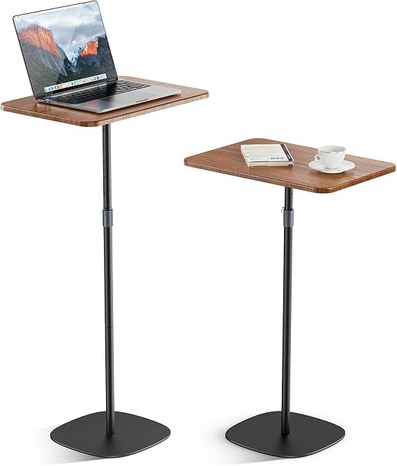Portable Laptop Stand, Bedside/Sofa Table with Height Adjustable 18''~48'', Sleek Wooden Lectern Standing Desk Mobile Podium for Home, Office, School, Black