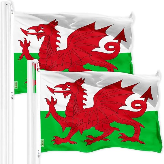 G128 2 Pack: Wales Welsh Flag | 3x5 Ft | LiteWeave Pro Series Printed 150D Polyester | Country Flag, Indoor/Outdoor, Vibrant Colors, Brass Grommets, Thicker and More Durable Than 100D 75D Polyester