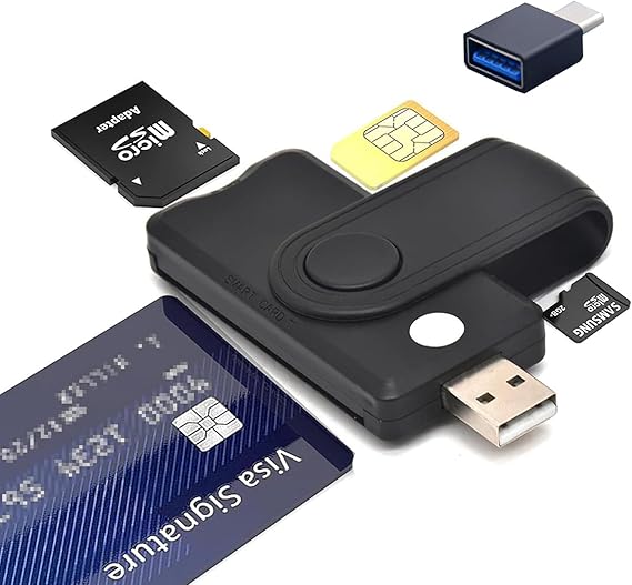 CAC Smart Card Reader Military, 5 in 1 USB DOD Military SIM/SD/TF/ID/IC Card Adapter Compatible with Windows, Linux/Unix, MacOS X