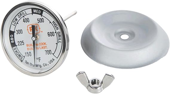 PK Grills Tel-Tru BBQ Grill Thermometer Outdoor Grilling Temperature Gauge Kit, Includes Charcoal/Smoker Thermometer Probe, Wing Nut, and Silver Flashing, PK99085
