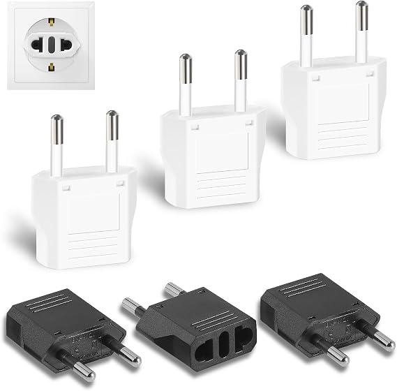 6 Pack US to Europe Plug Adapter - Multicolor European Travel Plug Adapter,Travel Adapter,Type C Plug Adapter for Traveling, Business Trips (White Black)