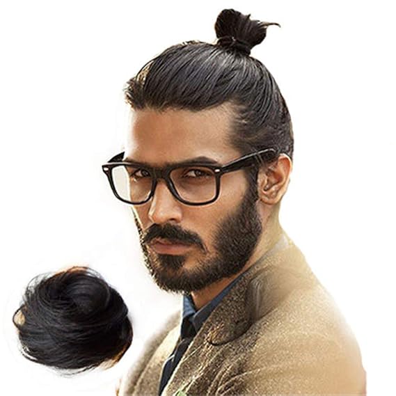 Men's 100% Real Human Hair Updo Straight Hair Bun Ponytail Extension Hairpiece Natural Black