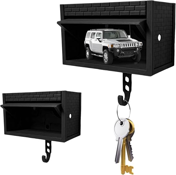 Car Garage Key Holder with Opening Door, 3D Key Garage Key Holder for Wall, Small Key Organizer Wall Mount for Car Enthusiast (Black)