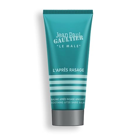 Jean Paul Gaultier Le Male Soothing Aftershave Balm for Men - 3.4 oz | Cologne Scented Post Shave Balm for Men with Fresh Mint, Lavender & Vanilla - Razor Burn Relief Men's Aftershave