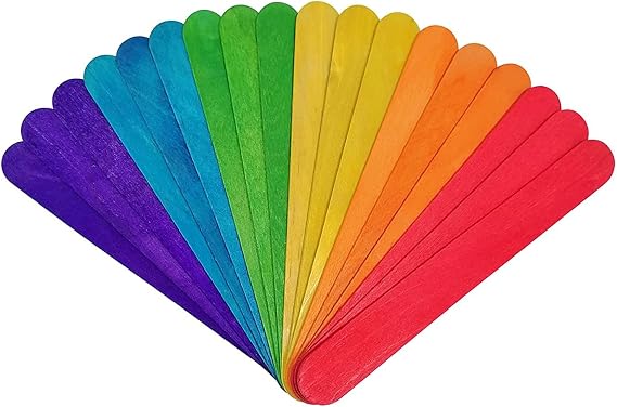 KTOJOY 6 100 Pcs Colored Jumbo Wooden Craft Sticks Wooden Popsicle Colored Craft Sticks Stick 3/4Wide Treat Sticks Ice Pop Sticks for DIY Crafts,Home Art Projects, Classroom Art Supplies